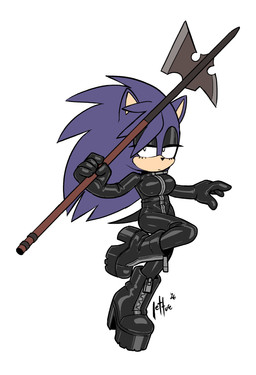 anthro big_breasts black_bodysuit black_boots black_clothing black_eyeshadow black_footwear black_latex black_skinsuit bodysuit boots breasts clothed clothed_anthro clothed_female clothing eyeshadow female footwear hair halberd high_heeled_boots high_heels holding_halberd holding_melee_weapon holding_object holding_polearm holding_weapon latex latex_bodysuit latex_boots latex_clothing latex_footwear latex_skinsuit long_hair looking_at_viewer makeup melee_weapon platform_boots platform_footwear polearm purple_hair shoes skinsuit solo tail tight_clothing weapon zipper lettuce_(artist) sega sonic_the_hedgehog_(series) fan_character viola_lucere mammal porcupine rodent 2026 absurd_res hi_res
