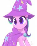 2017 cape clothed clothing equid equine eyelashes female feral friendship_is_magic hair hasbro hat headgear headwear horn mammal multicolored_hair my_little_pony mythological_creature mythological_equine mythology portrait purple_eyes purple_hair quadruped raikoh-illust signature simple_background sketch smile solo star starlight_glimmer_(mlp) two_tone_hair unicorn white_background