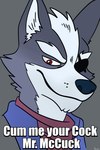 anthro eye_patch eyebrows eyewear fur grey_body grey_fur humor looking_down male red_eyes solo text thick_eyebrows conditional_dnp pawsta nintendo star_fox wolf_o'donnell canid canine canis mammal wolf 2:3 absurd_res english_text headshot_portrait hi_res impact_(font) meme portrait