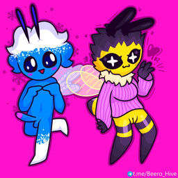 antennae_(anatomy) anthro arthropod_abdomen clothing duo embarrassed female fluffy genitals hair heart_symbol insect_wings male penis smile vulva wings beero_the_bee beerka snowy_butterfly arthropod bee felid hymenopteran insect lepidopteran mammal moth pantherine 1:1 hi_res