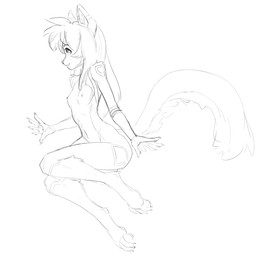 4_toes 5_fingers anthro arm_tuft bent_legs biped breasts claws digitigrade eyebrows feet female female_anthro finger_claws fingerpads fingers fur fur_tuft hair humanoid_hands iris leg_tuft long_hair long_tail markings nude nude_anthro nude_female pawpads paws pose pupils shoulder_tuft simple_background slim slim_anthro slim_female small_breasts smile snout solo tail tasteful_nudity three-quarter_view toe_claws toeless_(marking) toes tuft white_background hush_button ara_(fluff-kevlar) domestic_cat felid feline felis mammal full-length_portrait monochrome pinup portrait sketch