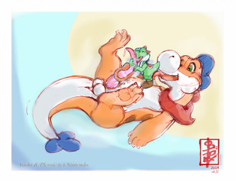 anal bodily_fluids boots clothing cum duo erection fellatio feral footwear genital_fluids genitals kerchief licking male male/male messy oral penile penis penis_lick precum rimming saddle sex shoes size_difference size_play tail tongue fennec_(artist) mario_bros mythology nintendo super_mario_3d_world plessie yoshi_(character) dinosaur dragon green_yoshi mythological_creature mythological_scalie prehistoric_species reptile scalie yoshi