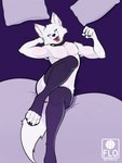 absurd_res anthro arctic_fox bed bedroom_eyes canid canine canis clothed clothing collar colored_nails epic_games femboy flomarcy footwear fortnite fox fur furniture hi_res legwear lying lying_on_bed male mammal nails narrowed_eyes on_bed open_mouth pantyhose partially_clothed paws pinup pose seductive slim socks solo tail true_fox volpez_(fortnite) white_body white_fur