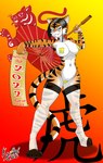 alternate_costume anthro belly black_hair blue_eyes breasts camel_toe covered_breasts covered_pussy female hair holidays mostly_nude navel nipple_outline pasties pussy_tape simple_background solo stripes tape text kyubicat chinese_new_year chinese_zodiac year_of_the_tiger felid feline mammal pantherine tiger 2022 chinese_text digital_media_(artwork) hi_res