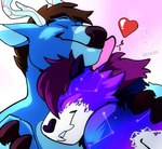 astra_nova_(astranova64) blue_body blue_fur brown_eyes brown_hair constellation_markings cuddling duo fur glowing_antlers hair heart_symbol hooves hug hugging_another multicolored_body multicolored_fur purple_body purple_fur purrgon simple_background smile white_body white_fur mrfulero mythology archie_b_antlers_(archiehasantlers) deer dragon felid feline hybrid mammal mythological_creature mythological_scalie scalie 2024 digital_drawing_(artwork) digital_media_(artwork) hi_res