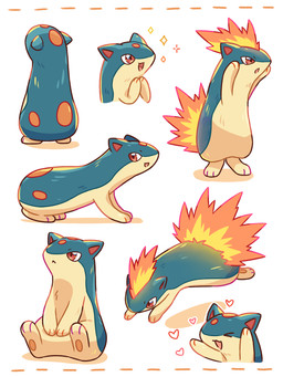 ambiguous_gender eyes_closed feral heart_symbol looking_at_viewer multicolored_body open_mouth pawpads paws red_eyes simple_background sitting solo sparkles two_tone_body nekogyo122 nintendo pokemon generation_2_pokemon pokemon_(species) quilava 2024 3:4 absurd_res hi_res