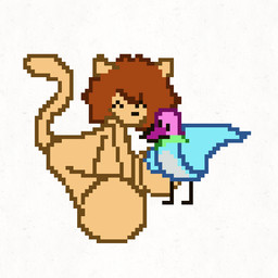 anthro blue_body blue_fur bodily_fluids brown_hair duo feral fur hair happy heart_symbol kiss_on_lips kissing love male male/male orange_body orange_fur owo pink_head pixelated pixelated_heart ruborised saliva saliva_on_face silly simple_background felimino palomino_0v0 felix_(felimino) palomino_(felimino) avian bird columbid felid feline lion mammal pantherine pigeon 1:1 animated digital_media_(artwork) pixel_(artwork) pixel_animation