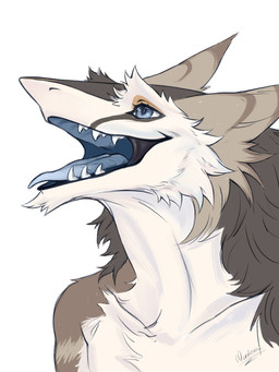 fur long_fur looking_aside open_mouth open_smile side_view smile solo teeth tongue morticiafangcy sergal 3:4 hi_res