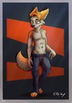 abstract_background anthro bottomwear clothing male pants pose solo sweatpants teeth furryporky canid canine canis mammal wolf hi_res pinup