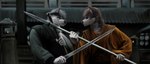 5_fingers anthro asian_clothing chinese_clothing clothing duo east_asian_clothing fight fingers fluffy kerchief male melee_weapon monk polearm spear sword weapon geewolf canid canine canis mammal wolf 2023 digital_media_(artwork) hi_res signature