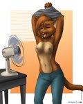 anthro areola bare_breasts bodily_fluids breasts breath brown_body brown_fur brown_hair cheek_tuft chest_tuft clothed clothing electric_fan eyes_closed facial_tuft female fur hair heat_(temperature) multicolored_body multicolored_fur navel nipples open_mouth panting partially_clothed raised_arm short_hair simple_background solo standing sweat tail teeth tongue tongue_out topless tuft two_tone_body two_tone_fur undressing foxboy83 mammal mouse murid murine rodent 4:5 colored digital_media_(artwork) hi_res portrait shaded three-quarter_portrait