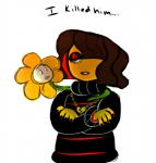 2015 alternate_universe clothed clothing dialogue duo elemental_creature english_text female flora_fauna flower flowey_the_flower frisk_(undertale) human jewelry mammal necklace not_furry pastel-possum plant simple_background standing text underfell undertale undertale_(series) white_background