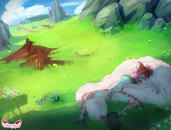 belly big_tail bodysuit breasts clothing environment female fingering flower genitals huge_tail hyper hyper_tail landscape nipples outside plant rock skinsuit tail tight_clothing under_boob vulva vreygal vegas_reygal domestic_cat felid feline felis mammal pantherine snow_leopard hi_res trans_(lore) trans_woman_(lore)
