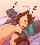 anthro bed blush bulge butt clothed clothing dreadlocks duo fur furniture grey_body grey_skin hair male male/male multicolored_body multicolored_fur nude on_bed open_mouth simple_background sleeping sleeping_together sound_effects tan_body tan_fur underwear vowelless vowelless_sound_effect whiskers zzz solarlewds jai_(solarlewds) kam_(solarlewds) alien alien_humanoid felid feline humanoid mammal digital_media_(artwork) hi_res