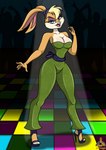 anthro breasts cleavage clothed clothing dancing disco female flared_pants footwear high_heels shoes solo a-fitzga looney_tunes warner_brothers lola_bunny lagomorph leporid mammal rabbit absurd_res hi_res