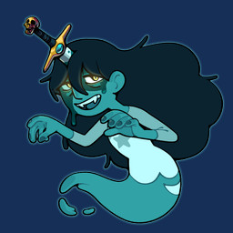 5_fingers alternate_species black_hair blood bodily_fluids bone clothing fangs female fingernails fingers glowing glowing_eyes hair legless long_hair melee_weapon nails not_furry shirt skull solo sword sword_in_head teeth topwear weapon discount-supervillain cartoon_network steven_universe connie_maheswaran ghost humanoid spirit 1:1