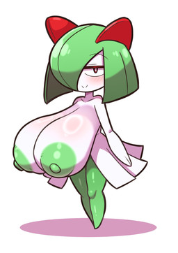 areola big_breasts blush breasts clothing dress female female_humanoid green_areola green_body green_hair green_nipples hair head_spike huge_breasts looking_at_viewer multicolored_body narrowed_eyes nipples pseudo_clothing pseudo_hair shortstack shortstack_female shortstack_humanoid smile solo white_body sigruku nintendo pokemon generation_3_pokemon humanoid kirlia pokemon_(species) 2026 digital_drawing_(artwork) digital_media_(artwork) full-length_portrait hi_res portrait