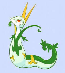 ambiguous_feral ambiguous_gender apode blue_background blush blush_lines curled_tail eyelashes feral green_body green_markings half-closed_eyes leaf legless markings multicolored_body multicolored_skin narrowed_eyes pupils red_eyes serpentine simple_background slit_pupils snout solo tail two_tone_body two_tone_skin unimpressed white_pupils white_sclera yellow_ears yellow_markings momensarada nintendo pokemon generation_5_pokemon pokemon_(species) serperior 2023 absurd_res colored full-length_portrait hi_res portrait