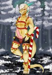 anthro clothed clothing dragonmcbain exhibitionism genitals harness holidays looking_at_viewer male navel penis penis_poking_out solo tail chaina christmas mythology dragon mythological_creature mythological_scalie scalie absurd_res hi_res