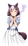 asian_clothing blush bottomwear brown_hair clothing east_asian_clothing eyes_closed female fist hair japanese_clothing japanese_school_uniform multicolored_hair open_mouth school_uniform serafuku simple_background skirt solo text uniform white_background white_hair tonpuu cygames uma_musume_pretty_derby special_week_(pretty_derby) animal_humanoid equid equid_humanoid equine equine_humanoid horse_humanoid humanoid mammal mammal_humanoid 2024 hi_res japanese_text