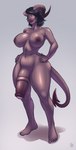 big_breasts black_hair black_lips breasts genitals gynomorph hair hand_on_hip horn intersex lips nipples not_furry nude penis simple_background smile solo spade_tail standing tail thick_thighs wide_hips meshpet demon humanoid 2017 hi_res