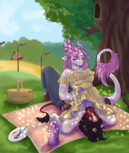 anthro basket black_hair bottomwear cake clothed clothing clothing_lift cloven_hooves container cunnilingus denim denim_bottomwear denim_clothing dessert dress dress_lift duo eyes_closed female food fungus fur hair hooves horn jacket jeans male male/female no_underwear north_pole_position oral outside_sex pants park picnic picnic_basket picnic_blanket pink_body pink_hair plant public public_sex red_body red_clothing red_fur red_jacket red_topwear sex stealth_sex topwear tree vaginal white_body yellow_sundress serpsurp microsoft minecraft mojang mythology xbox_game_studios regs_(theregularmexican) serp_(serpsurp) bovid bovine dragon elemental_creature fungi_fauna mammal mooshroom mythological_creature mythological_scalie scalie hi_res