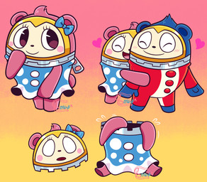 anthro blue_body blue_fur clothing duo female fur hair male male/female simple_background bowsaremyfriends atlus megami_tensei persona_(series) persona_4 sega fan_character teddie_(persona) bear mammal hi_res