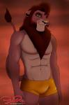 anthro anthrofied brown_body brown_fur bulge clothing fur male muscular muscular_anthro muscular_male orange_clothing orange_underwear smile smirk solo underwear red-box disney the_lion_king kovu_(the_lion_king) felid lion mammal pantherine hi_res warm_colors