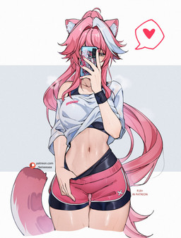athletic_wear belly black_bra black_clothing black_sports_bra black_sportswear black_underwear blush blush_lines bodily_fluids bottomwear bra breasts cellphone clothing clothing_pull colored_nails electronics female glistening glistening_belly glistening_body glistening_thighs gym_bottomwear gym_shorts hair heart_symbol highlights_(coloring) holding_object holding_phone inner_ear_fluff long_hair nails navel phone pink_bottomwear pink_clothing pink_ears pink_hair pink_nails pink_shorts pink_tail shirt shorts simple_background small_waist smartphone solo sports_bra sportswear steam sweat sweaty_belly sweaty_legs sweaty_thighs tail text thigh_gap topwear tuft underwear white_clothing white_highlights white_inner_ear_fluff white_shirt white_topwear wide_hips yellow_eyes keiseeaaa hololive hololive_en vtuber raora_panthera animal_humanoid felid felid_humanoid humanoid mammal mammal_humanoid pantherine pantherine_humanoid absurd_res artist_name hi_res url