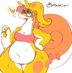 anthro bottomless clothed clothing colored_sketch digital_media_(artwork) female generation_8_pokemon heart_symbol hisuian_form hisuian_goodra navel nintendo orange_body orange_skin pokemon pokemon_(species) regional_form_(pokemon) sketch sofmallow solo watermark white_body white_skin