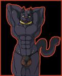 abs anthro black_background black_nose border bulge clothed clothing collar fur green_eyes male muscular muscular_anthro muscular_male purple_body purple_fur red_border simple_background solo thong topless underwear dante-feline rujo_(dante-feline) felid mammal pantherine low_res