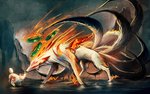 ambiguous_gender daww duo feral fire fur multi_tail quadruped tail white_body white_fur young young_feral sakimichan capcom clover_studio okami_(capcom) amaterasu_(okami) chibiterasu_(okami) canid canine canis deity domestic_dog mammal wolf 16:10 2012 hi_res widescreen