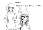 anthro dialogue duo evil_grin eyewear female glasses goggles hand_behind_back humor scared smile text hladilnik buffy_(hladilnik) valerie_(hladilnik) bat canid canine canis domestic_dog leaf-nosed_bat mammal microbat vampire_bat yangochiropteran 2024 black_and_white comic english_text hi_res monochrome