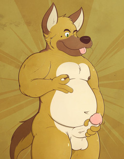 anthro balls brown_body brown_fur erection fur genitals humanoid_genitalia humanoid_hands humanoid_penis male masturbation nipples one_eye_closed overweight overweight_anthro overweight_male penis solo tongue tongue_out wink calzone_(artist) canid canine canis domestic_dog german_shepherd herding_dog mammal pastoral_dog 2015 hi_res