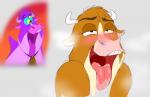 ahegao blush bodily_fluids breath female fucked_silly horn hypnosis looking_pleasured mind_control open_mouth ringed_eyes saliva screencap solo tongue tongue_out klr-rio disney home_on_the_range maggie_(disney) bovid bovine cattle hereford_cattle mammal hi_res