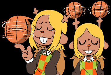 anthro ball basketball_(ball) blonde_hair brown_body buckteeth clothed clothing female hair solo teeth iluvrabbitz deltarune undertale_(series) noelle_holiday deer mammal new_world_deer reindeer hi_res