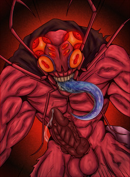 4_arms 4_eyes 8_eyes anthro attack balls bodily_fluids cursed_spirit genital_fluids genitals knot knotted_penis male multi_arm multi_eye multi_limb muscular muscular_anthro muscular_male penis precum red_eyes shell solo teeth tongue tongue_out vein veiny_muscles veiny_penis yellow_body acqua_lizard jujutsu_kaisen kurourushi arthropod blattodean cockroach cursed_spirit_(jujutsu_kaisen) humanoid insect monster spirit absurd_res hi_res