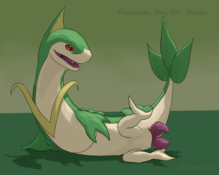 2_penises animal_genitalia animal_penis cloaca cloacal_penis cloacal_rectum erection feral genitals green_body hemipenes leaf leaf_tail lying male multi_genitalia multi_penis on_side open_mouth open_smile penis pupils raised_leg red_eyes serpentine slit_pupils smile solo tail yellow_body pokegontc nintendo pokemon generation_5_pokemon pokemon_(species) reptile scalie servine 2025 5:4 digital_media_(artwork) hi_res