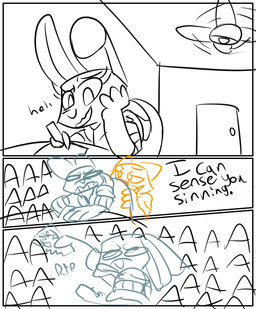 ambiguous_gender angry anthro being_watched border ceiling ceiling_fan chair door electric_fan female furniture looking_at_another paper screaming table wall_(structure) white_border masiewtf disney zootopia judy_hopps nick_wilde canid canine fox lagomorph leporid mammal rabbit absurd_res comic hi_res line_art monochrome
