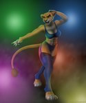 anthro bra breasts cleavage clothed clothing dancing female legwear lingerie panties pose stockings underwear rahir felid lion mammal pantherine 5:6 digital_media_(artwork) hi_res