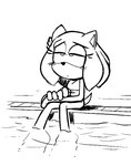 anthro blush blush_lines clothing female narrow_hips partially_submerged poolside sitting solo swimwear thin_calves thin_legs thin_thighs lettuce_(artist) sega sonic_the_hedgehog_(series) fan_character honeydew_(lettuce) eulipotyphlan hedgehog mammal 2021 black_and_white monochrome