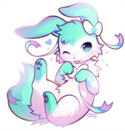blep chibi daww feral fluffy fluffy_tail looking_at_viewer one_eye_closed pawpads smile snaggle_teeth solo tail tongue tongue_out foxlett nintendo pokemon fan_character eeveelution generation_6_pokemon pokemon_(species) sylveon hi_res