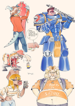 adeptus_astartes anthro armor asian_clothing belly beverage blonde_hair blue_body blue_scales blush bone_frill bottomwear brown_body brown_hair brown_scales cellphone chainsword chinese_clothing chinese_dress clothing container cosplay crop_top crossover_cosplay cuirass cuisse cup denim denim_bottomwear denim_clothing dress east_asian_clothing electronics eyelashes eyewear female frill_(anatomy) front_view glasses greaves group hair jacket jeans light-skinned_male light_body light_skin lips lipstick long_hair long_tail machine makeup male midriff multicolored_body multicolored_scales navel open_mouth open_smile overweight overweight_anthro overweight_male pants pauldron phone plackart poleyn power_armor red_eyes red_hair red_lipstick rerebrace scales shirt short_hair simple_background smartphone smile snout sonichu_medallion spiked_tail spikes spikes_(anatomy) tail tan_body tan_scales tassets tea tea_cup teeth text thick_lips thick_thighs topwear two_tone_body two_tone_scales vest white_background wide_hipped_anthro wide_hipped_female wide_hips volan_art cavemanon_studios i'm_sorry_coach i_wani_hug_that_gator sonichu_(series) space_marine_(video_game) warhammer_(franchise) warhammer_40000 benjamin_mcknight buster_(iwhtg) chris_chan coach_solly demetrian_titus inco_(iwhtg) kiara_(iwhtg) randy_payne ankylosaurian ankylosaurid ankylosaurus ceratopsian ceratopsid chasmosaurine dilophosaurid dilophosaurus dinosaur hadrosaurid haplorhine human mammal marginocephalian monkey ornithischian ornithopod parasaurolophus prehistoric_species primate reptile saurischian scalie simian_(species) theropod thyreophoran triceratops 2024 absurd_res artist_name crossover digital_drawing_(artwork) digital_media_(artwork) english_text hi_res signature