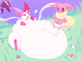 ambiguous_gender anthro bdsm belly big_belly big_butt blush bodily_fluids bondage bound burp_cloud burping butt female female/ambiguous group huge_belly imminent_vore overweight overweight_female pokeball_vore restrained ribbon_bondage ribbons semi-anthro sweat trio vore appleofmyshampoo nintendo pokemon eevee eeveelution generation_1_pokemon generation_2_pokemon generation_6_pokemon pokemon_(species) sylveon umbreon 4:3 digital_media_(artwork) pixel_(artwork)