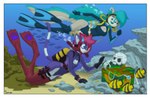 anthro bone border clothing duo female fin legwear male scuba scuba_diving skull skull_head stockings swimwear treasure underwater water wetsuit white_border anthrokidnapper shoxxe ashley_the_cat echo_(mermaidnerin) domestic_cat felid feline felis mammal mustelid otter absurd_res hi_res