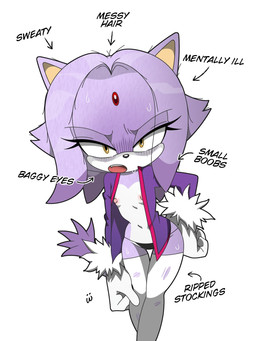 anthro areola bodily_fluids breasts clothed clothing female flat_chested fur gloves hair handwear legwear looking_at_viewer nipples open_clothing open_mouth open_topwear panties purple_body purple_fur simple_background small_breasts solo standing stockings sweat sweatdrop text topwear torn_clothing torn_legwear torn_stockings underwear white_background sirsmolnsfw sega sonic_the_hedgehog_(series) blaze_the_cat domestic_cat felid feline felis mammal digital_media_(artwork) english_text hi_res