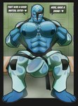 2021 abs absurd_res ahnik beverage big_pecs blue_body blush bodily_fluids bottle bulge clothing conditional_dnp container detailed_background detailed_bulge dialogue english_text generation_5_pokemon genital_outline grin heart_after_text heart_symbol hi_res humanoid locker_room male muscular muscular_humanoid muscular_male nintendo nipples one_eye_closed pecs penis_outline pokemon pokemon_(species) sawk smile solo sweat text text_with_heart undressing water water_bottle wet wet_clothing wink