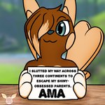 anthro ask_blog bangs blue_eyes blue_nose blurred_background brown_body brown_fur brown_hair detailed_background female fur furniture hair hair_over_eye highlights_(coloring) holding_object holding_sign looking_at_viewer one_eye_obstructed paws qr_code sign solo table tail tan_highlights text albinoraynedeer nintendo pokemon bonnie_the_raichu alolan_form alolan_raichu generation_7_pokemon pokemon_(species) regional_form_(pokemon) shiny_pokemon 1:1 bust_portrait english_text hi_res portrait