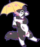 ambiguous_gender anthro black_bow_tie black_hooves black_nose bow_tie bow_tie_only chibi eyebrows eyes_closed featureless_crotch fur grey_body grey_fur grey_inner_ear happy head_tuft holding_object holding_umbrella hooves mostly_nude on_one_leg outline pink_outline simple_background smile snout solo standing tail transparent_background tuft umbrella unguligrade white_body white_fur yellow_umbrella jaspering mammal 2017 alpha_channel digital_drawing_(artwork) digital_media_(artwork) flat_colors full-length_portrait portrait