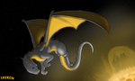 blep blue_eyes feral glowing horn male membrane_(anatomy) membranous_wings scales solo space star sun tongue tongue_out white_body wings yellow_body yellow_scales fayren mythology fayren_(dr.chips) dragon mythological_creature mythological_scalie scalie 2024 hi_res